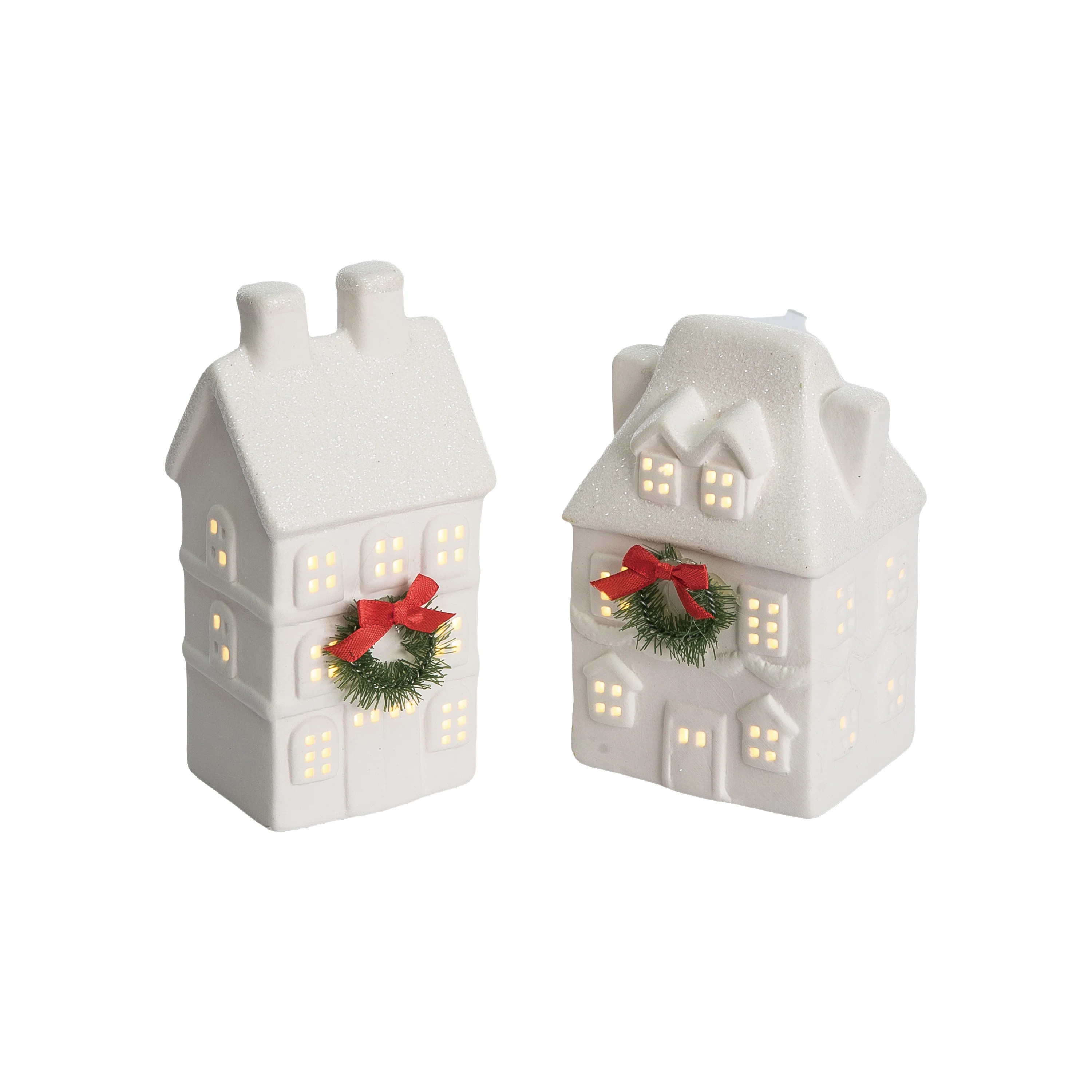 Ceramic LED Village Figurine Set of 2 Candle Holders Christmas Tabletop Mantel Battery Operated 3... | Wayfair North America