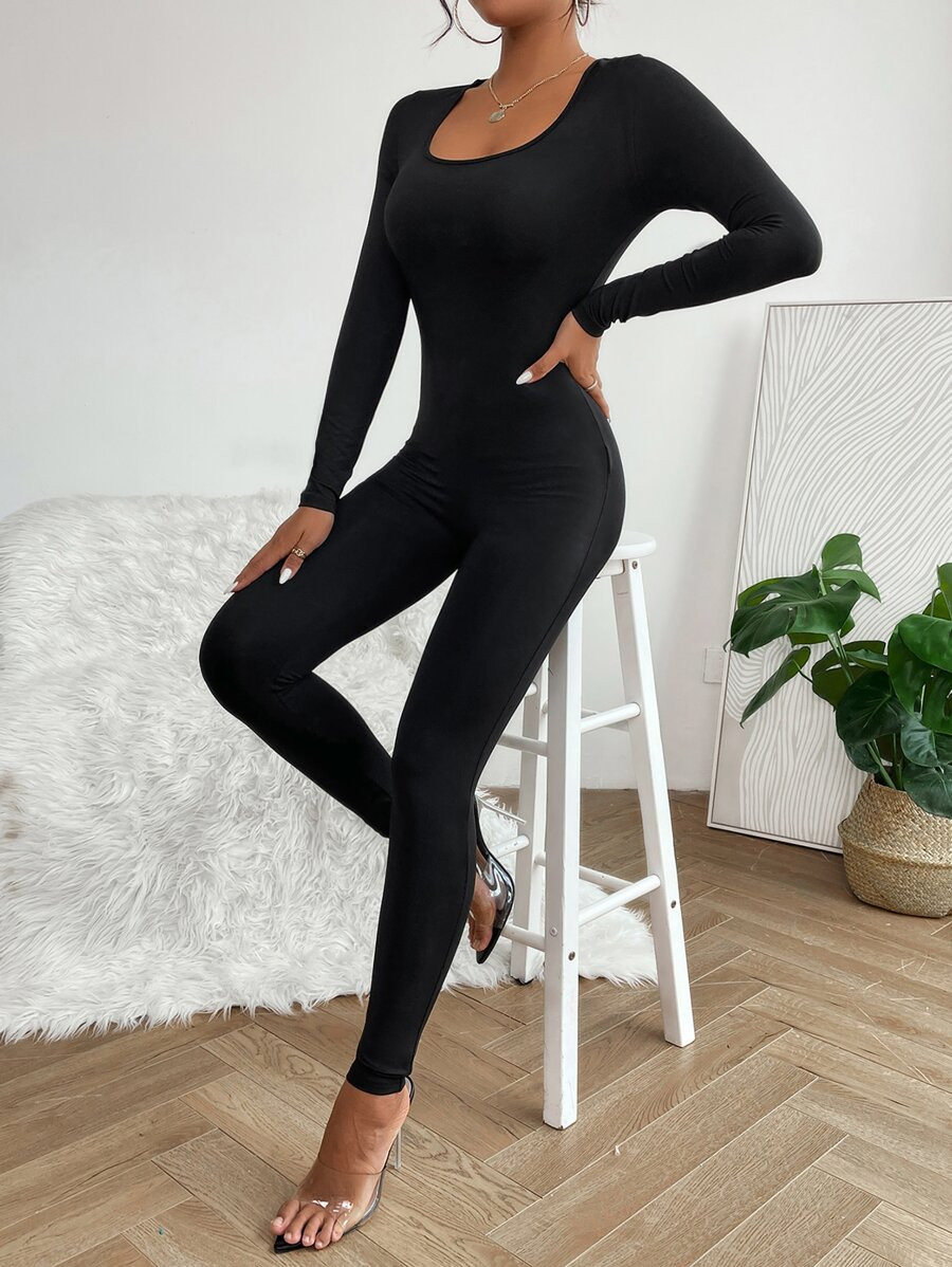SHEIN PETITE Solid Scoop Neck Unitard Jumpsuit
   
      SKU: sw2206208838340888
          (1000+... | SHEIN