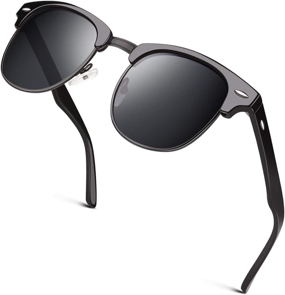 GQUEEN Classic Horn Rimmed Semi Rimless Polarized Sunglasses for Men Women GQO6 | Amazon (US)