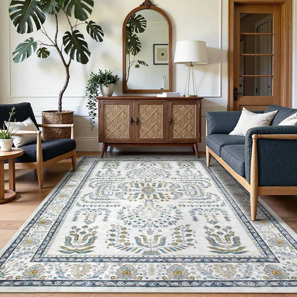 Beeiva Vintage Floral Machine Washable Area Rugs 8x10, Large Carpet Rugs for Living Room with Non... | Amazon (US)