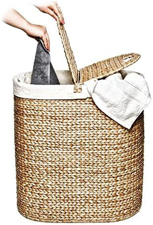 Classics Water-Hyacinth Lidded Oval Double Laundry Hamper, Hand-Woven | Amazon (US)