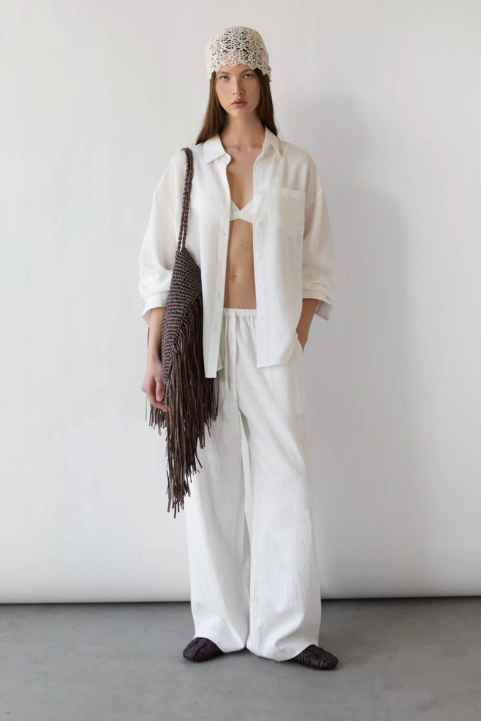 LINEN BLEND WIDE LEG PANT | OAK + FORT