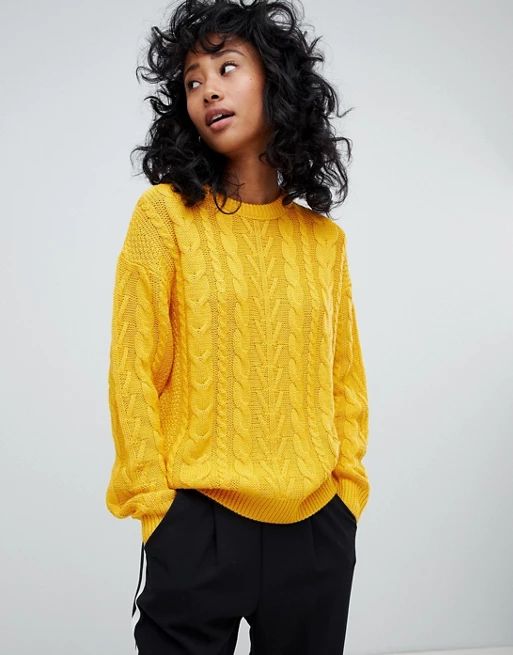 Pull&Bear – Gelber Strickpullover mit Zopfmuster | ASOS DE