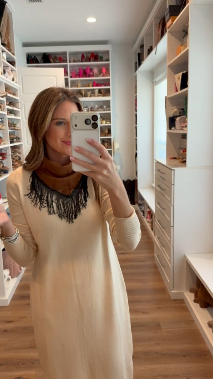 In a small dress, bandada scarf, boots - fits tts.

#LTKootd #LTKgrwm #LTKSeasonal