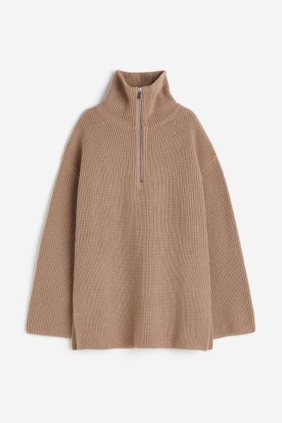 Rib-knit Half-zip Sweater - Beige - Ladies | H&M US | H&M (US + CA)