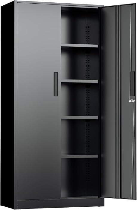 Black Metal Storage Cabinet, 72" Locking Steel Cabinets with 2 Door and 4 Adjustable Shelves, Tal... | Amazon (US)