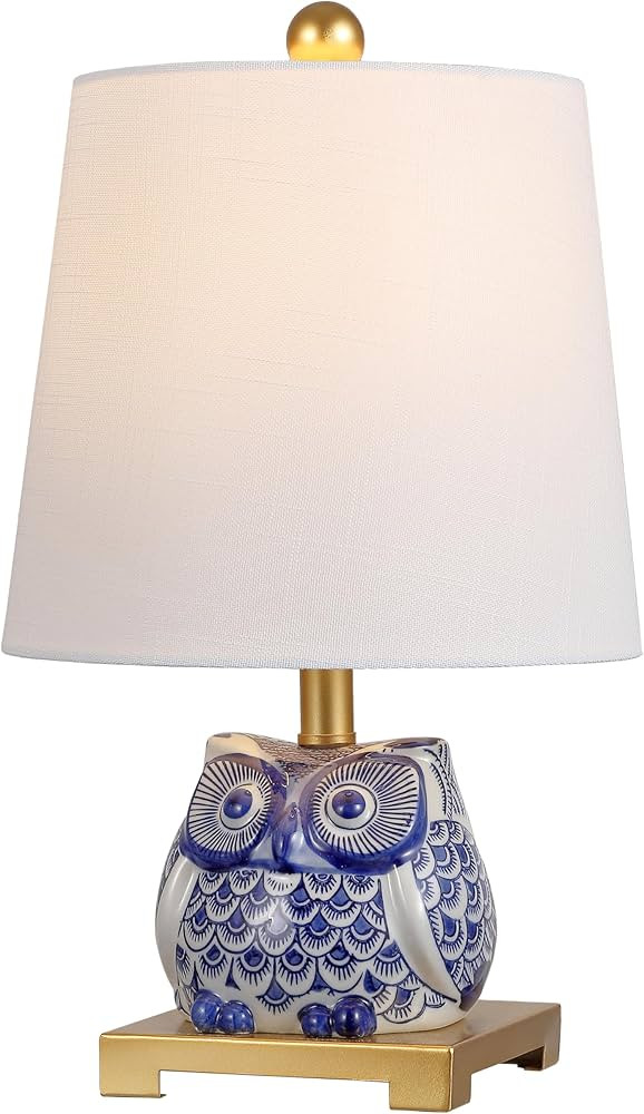 JONATHAN Y 16" Blue/White Ceramic Owl Mini Table Lamp for Bedroom or Office, Modern Farmhouse Nig... | Amazon (US)