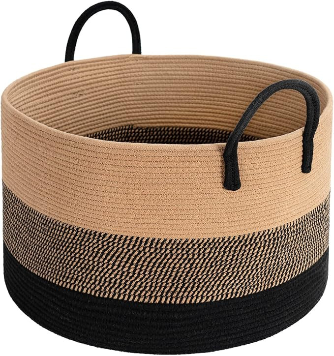 INDRESSME XXXLarge Woven Rope Basket 21" x 14" Blanket Storage Basket with Long Handles Decorativ... | Amazon (US)