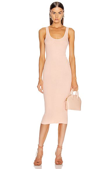 Enza Costa Rib Tank Midi Dress in Pink,Neutral | FWRD 