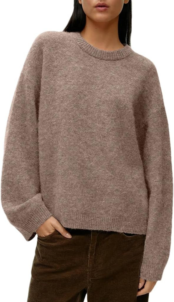 Women's Long Sleeved Round Neck Wool Plus Size Pullover Casual Loose Bright Color Long Sleeved Sw... | Amazon (US)