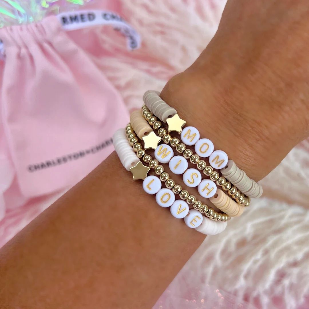 New! Wish-Upon-A-Star Heishi Bracelet | Personalized Name Bracelets | Custom Heishi Bead Bracelet... | Etsy (US)
