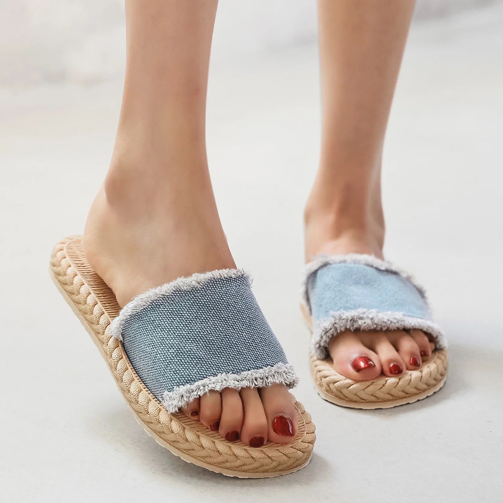 Sandals Women Women'S Linen Flat Sandals Fashion Summer Sandals Denim Cross Women'S Beach Sandals... | Walmart (US)