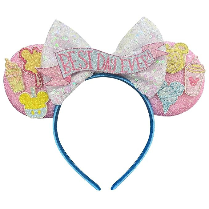 Trnerm Pink Mouse Ears Birthday Mouse Ears Headband for Women Cute Park Ears (Best Day Ever-02) | Amazon (US)