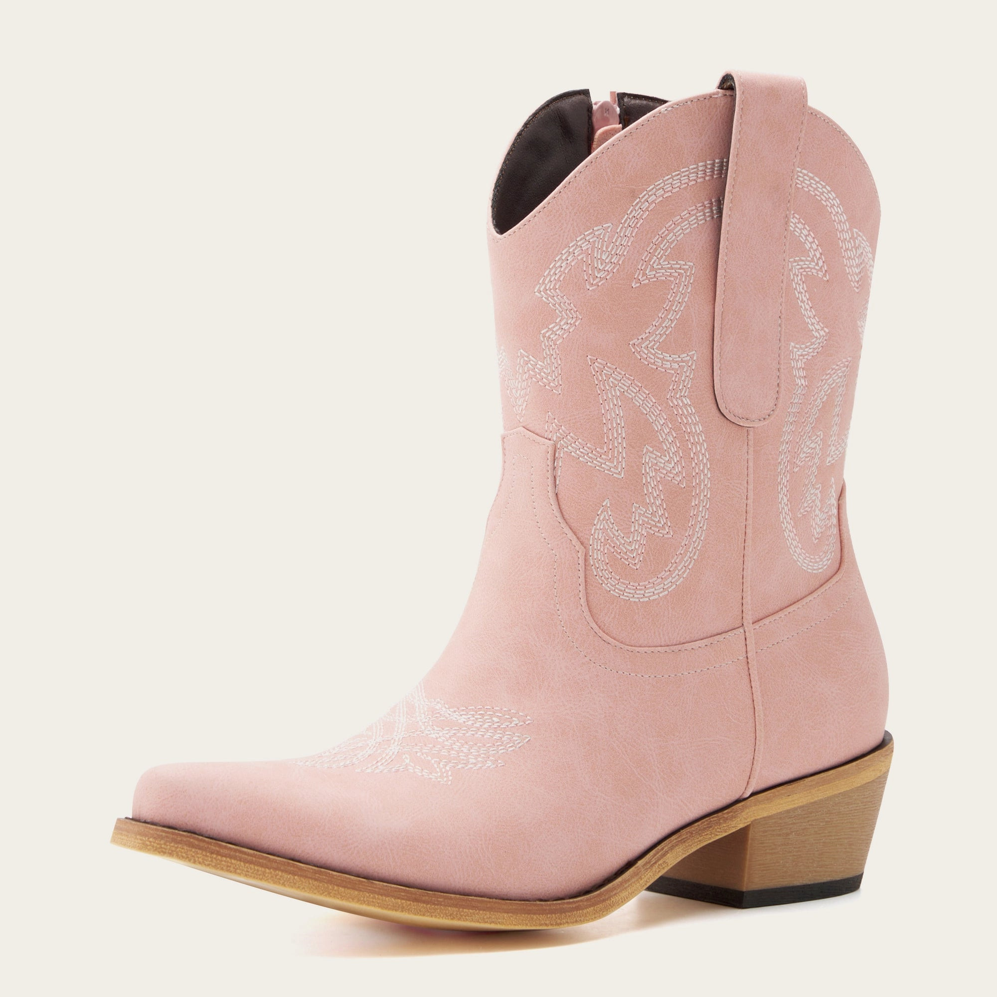 The Rosie - Snip Toe Pink Cowgirl Booties Embroidery Side Zipper | REDTOP