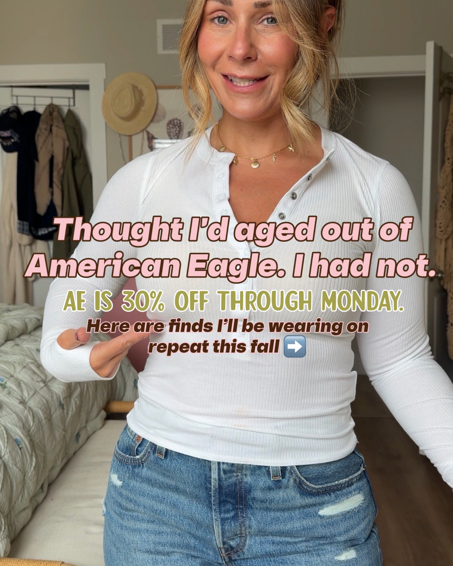The American Eagle pieces I'll be wearing on repeat this fall 🍂

I walked into AE at the Rehoboth outlets not expecting much and walked out with half a fall wardrobe. Camo wide legs, the cream jacket I've already grabbed three times, striped everything. Easy pieces that actually fit a petite frame without a trip to the tailor.

Sizes on every slide ✨

Comment EAGLE and I'll send you every link. Take 30% off with code AEFALL30 through Monday 9/28 (it stacks on top of sale prices, but doesn't work on clearance).

Which look are we copying first? 1–6 👇

links are commissionable

#LTKgrwm #LTKootd #LTKPetite