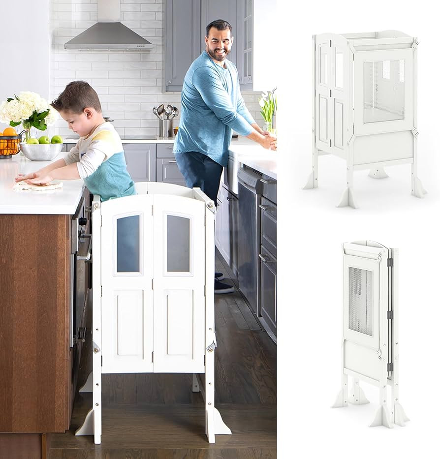 Martha Stewart Kitchen Helper Toddler Tower by Guidecraft - Linen White | Foldable Wooden Learnin... | Amazon (US)