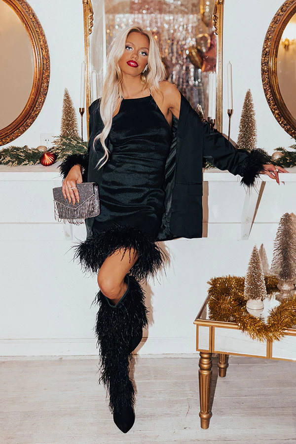 Luxe Landing Feather Dress | Impressions Online Boutique