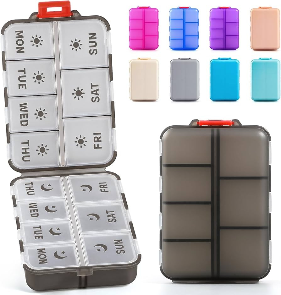 New Foldable & Double Protection Portable Weekly Pill Organizer 2 Times A Day with Etched Labels,... | Amazon (US)
