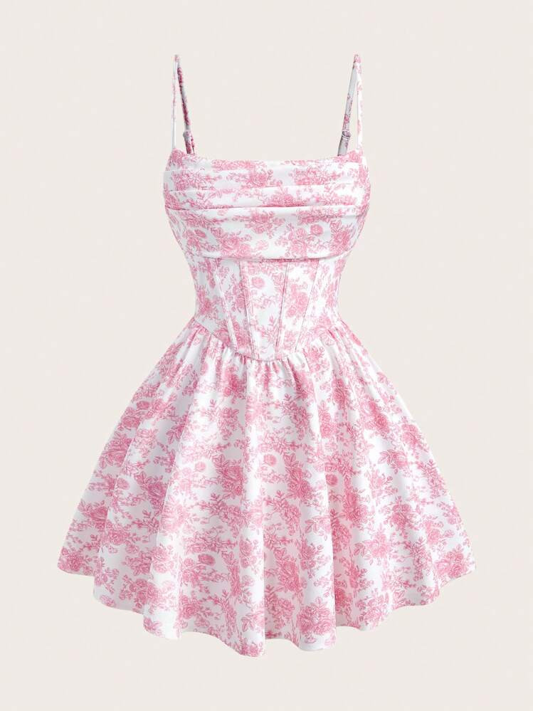 SHEIN MOD Women's Floral Print Ruffle Spaghetti Strap Short Dress, Vacation Style Floral Dress Women Summer Outfits For Women Streetwear For Women Vacation | SHEIN