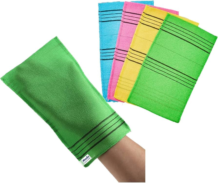 Modu Korean Exfoliating Mitts Large 4PCS (Green, Yellow, Sky Blue, Pink) \u2013 Exfoliating Glove... | Amazon (US)