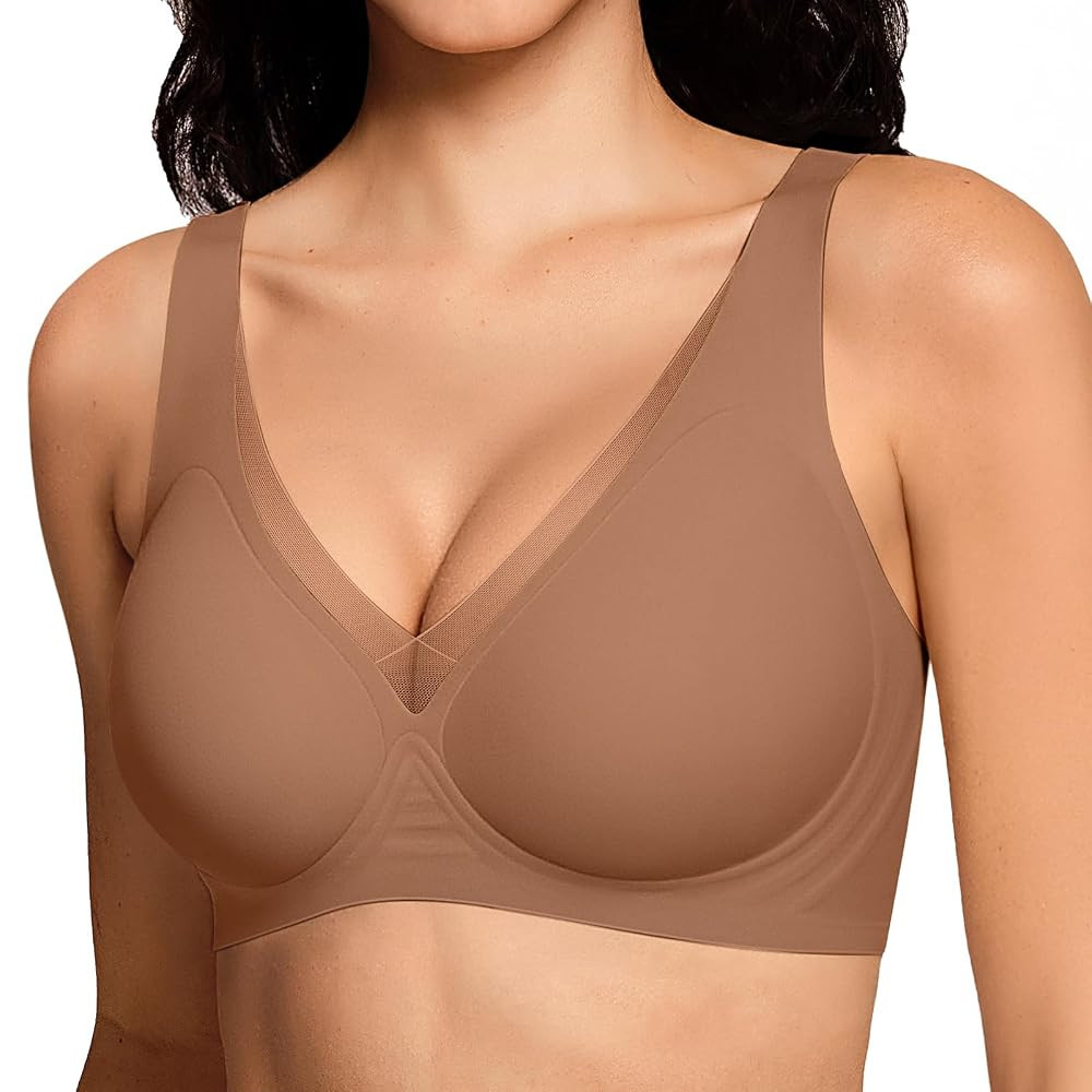 Deep V Mesh Wireless Bras for Women No Underwear Seamless Push Up Comfortable Tshirt Bralettes Ev... | Amazon (US)
