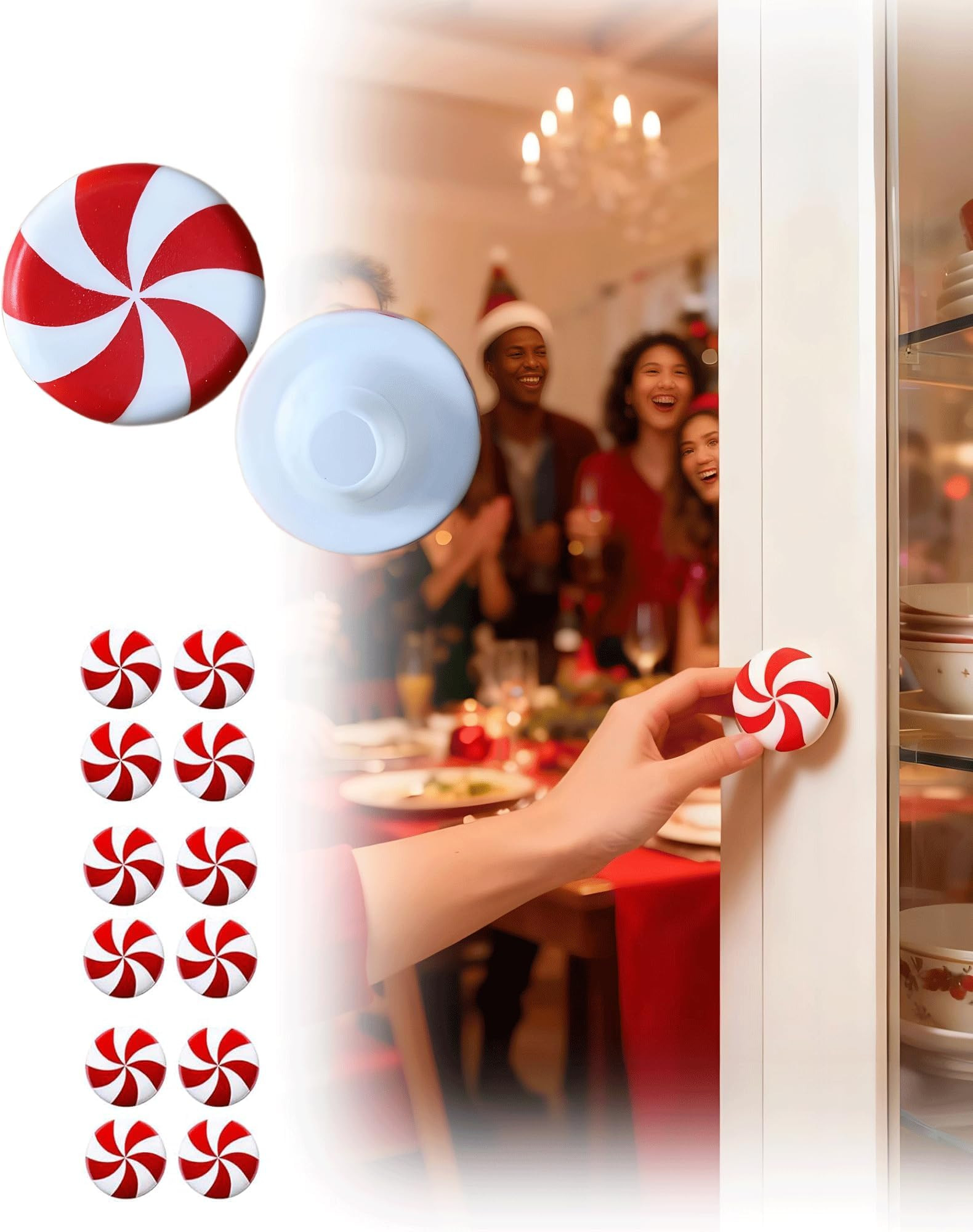 Christmas Cabinet Knob Covers,12 PCS Red Peppermint Silicone Baby Proof Knob Covers for Holiday, ... | Amazon (US)