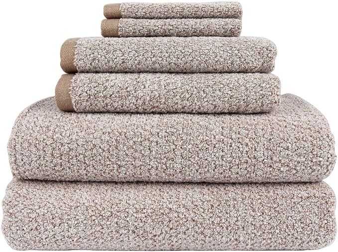 Diamond Jacquard 6 Pieces Bath Towel Set, Khaki | Amazon (US)