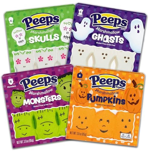 PEEPS Halloween Marshmallow Candy Bundle, Skulls, Monsters, Pumpkins, Ghosts, Trick or Treat Candies, Fall Time, Soft and Chewy, Pack of 4, 12oz Total | Amazon (US)