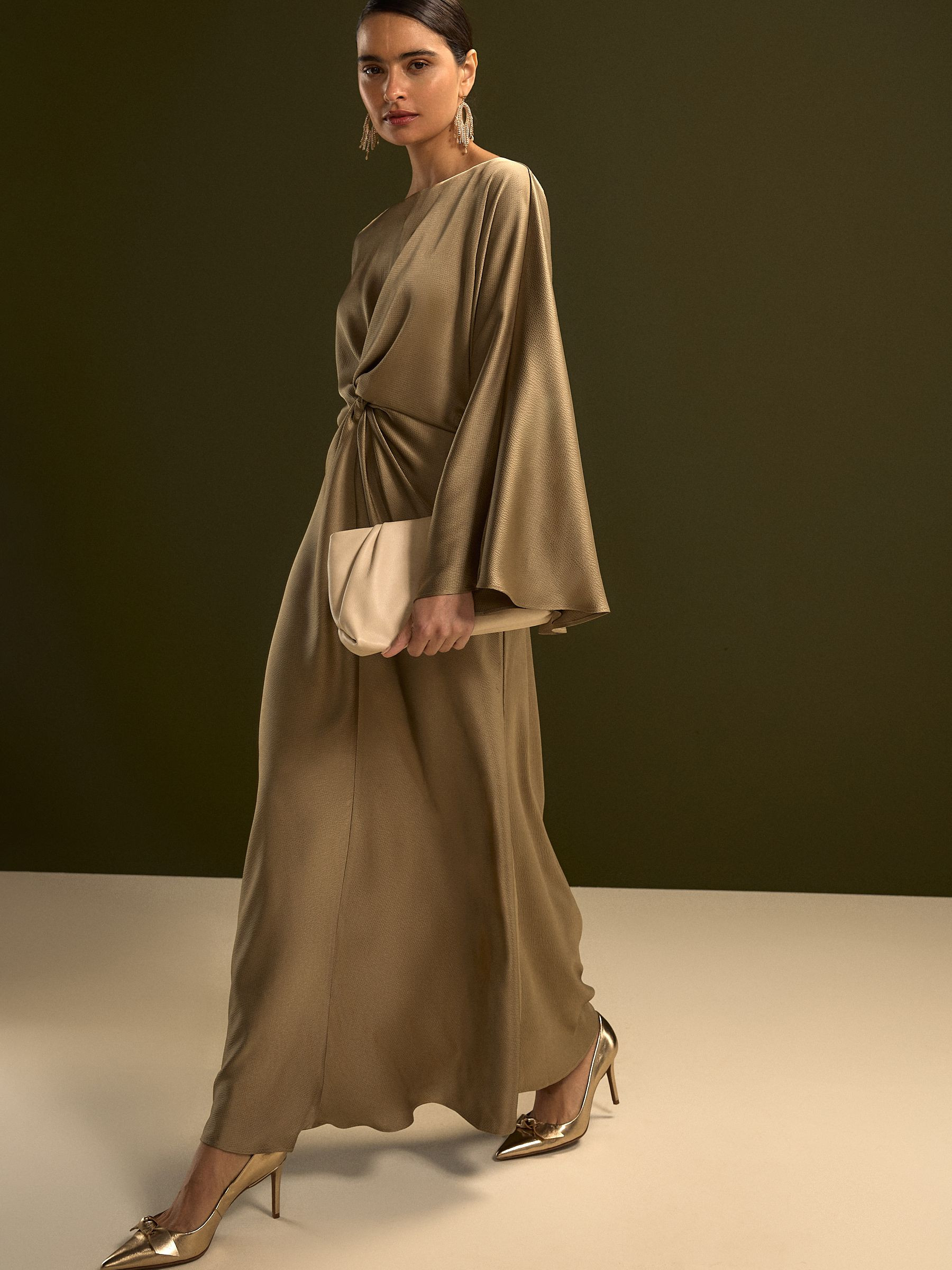 Twist Front Long Sleeve Satin Maxi Dress | Next US