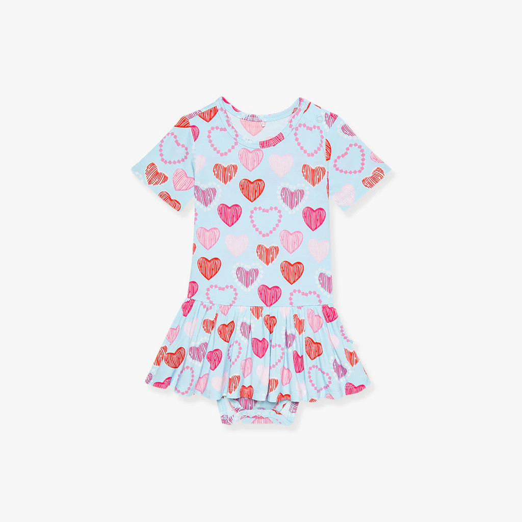 Hearts Blue Baby Girl Twirl Skirt Bodysuit | Icing Heart | Posh Peanut