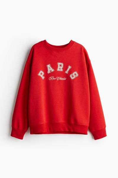 Sweatshirt - Crew-neck - Long sleeve - Red/Paris - Ladies | H&M US | H&M (US + CA)