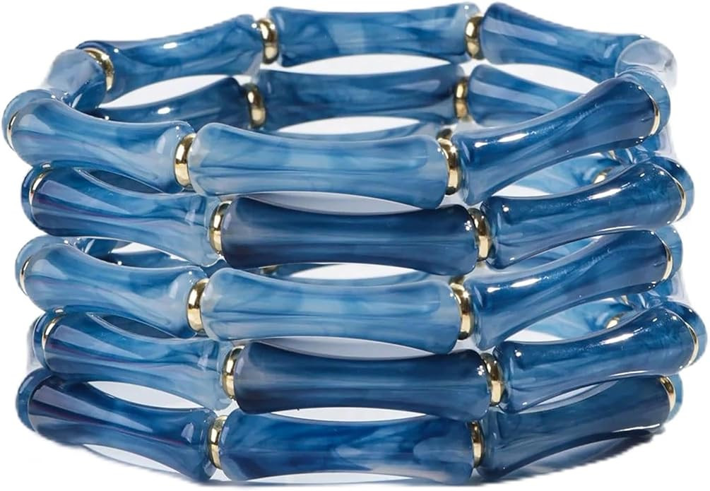 iF YOU 6pcs Chunky Acrylic Bangle Bracelets for Women, Resin Bamboo Brown Stretchy Bracelet Stack... | Amazon (US)