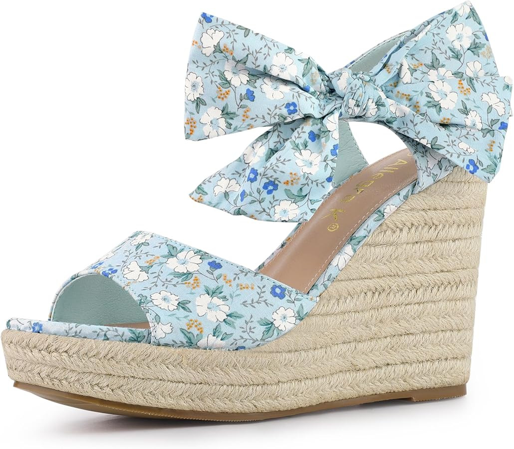 Allegra K Women's Platform Floral Printed Slingback Espadrille Wedge Sandals | Amazon (US)