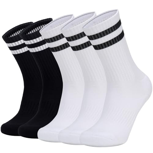 Ultrafun 5 Pairs Striped Crew Socks Cotton Cushioned Athletic Sports Running Socks for Men Women ... | Amazon (US)