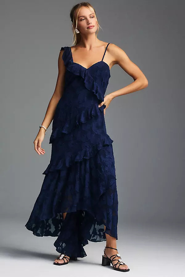 Claudia Asymmetric Ruffle Chiffon Midi Dress | Anthropologie (US)