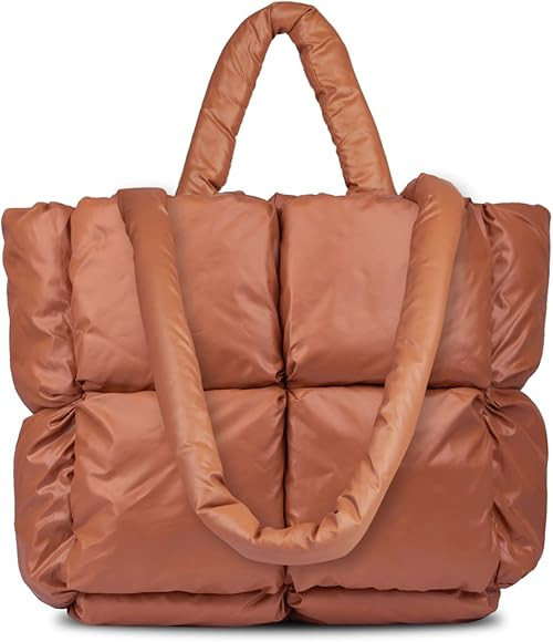 Ladies Large Quilted Tote Bag Winter Soft Quilted Shoulder Bag Down Shoulder Bag Ladies Handbag | Amazon (US)