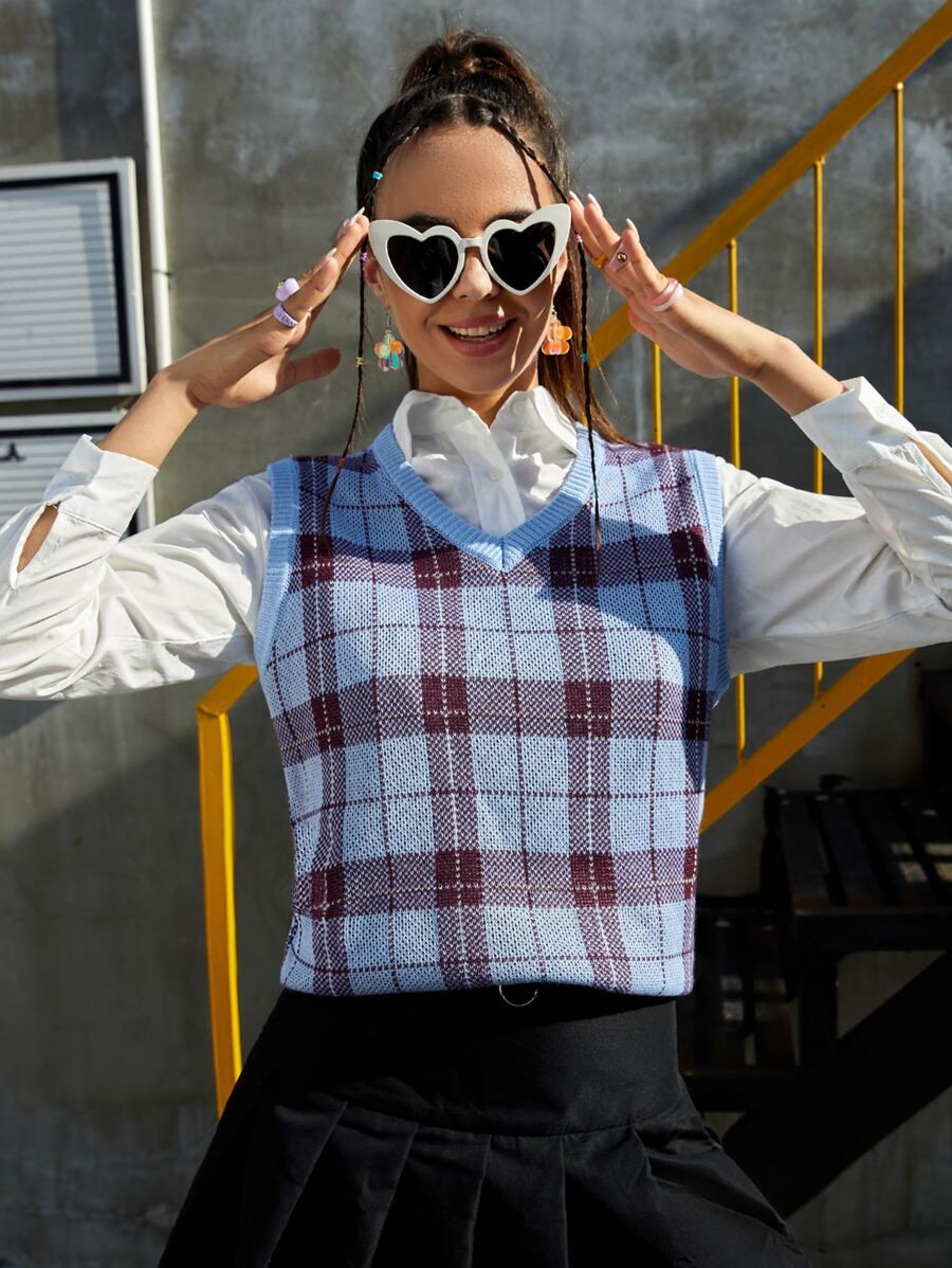 Plaid Pattern Sweater Vest | SHEIN
