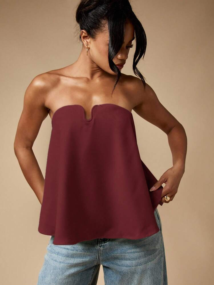 MISSGUIDED Elegant Strapless Flowy Top With Notched Sweetheart Neckline Evening Party Wedding Gue... | SHEIN