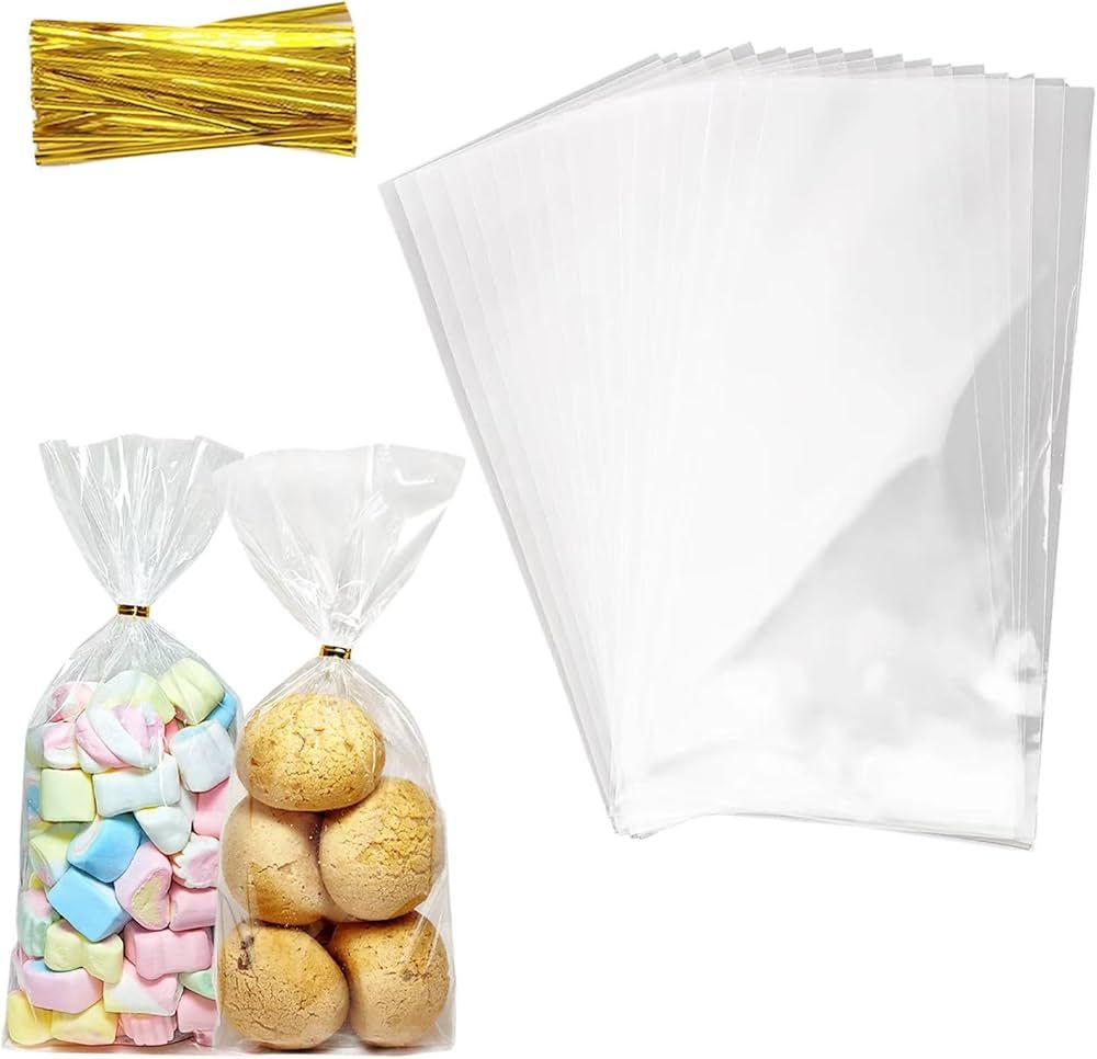 Amazon.com: QOIUSO 100pcs Cellophane Treat Bags: 5 x11 Inch Clear Cellophane Bags for Candy Snack... | Amazon (US)