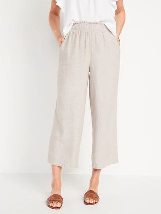 High-Waisted Cropped Linen-Blend Wide-Leg Pants for Women | Old Navy (US)