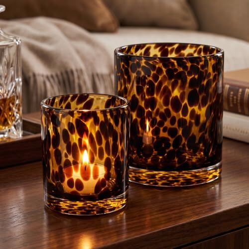 Nanstone Tortoise Shell Glass Candle Holder Set,3.2”+4.7” | Amazon (US)