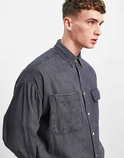 ASOS DESIGN oversized denim shirt in vintage washed black | ASOS (Global)