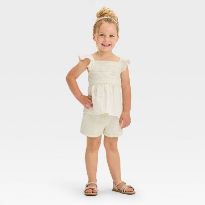 Toddler Girls' Gauze Top & Bottom Set - Cat & Jack™ Cream 4T | Target