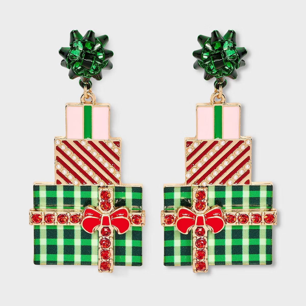 Christmas Presents and Bow Drop Earrings - Gold/Green | Target