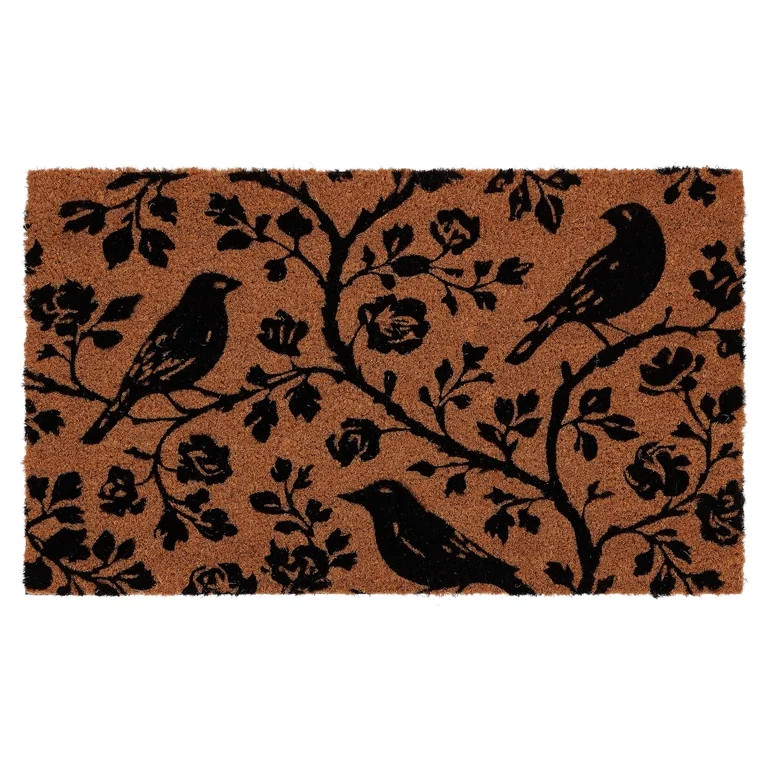 My Texas House Natural and Black Floral Bird Outdoor Coir Doormat, 18" x 30" | Walmart (US)
