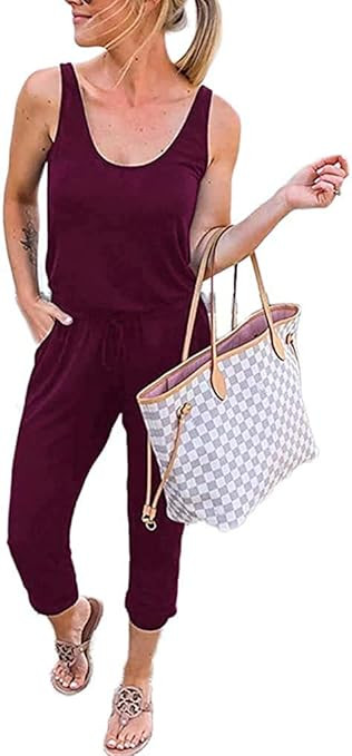 SAMAUD Women's Summer Tank Jumpsuit Casual Loose Sleeveless Beam Foot Elasitic Waist Jumpsuit Rom... | Amazon (US)