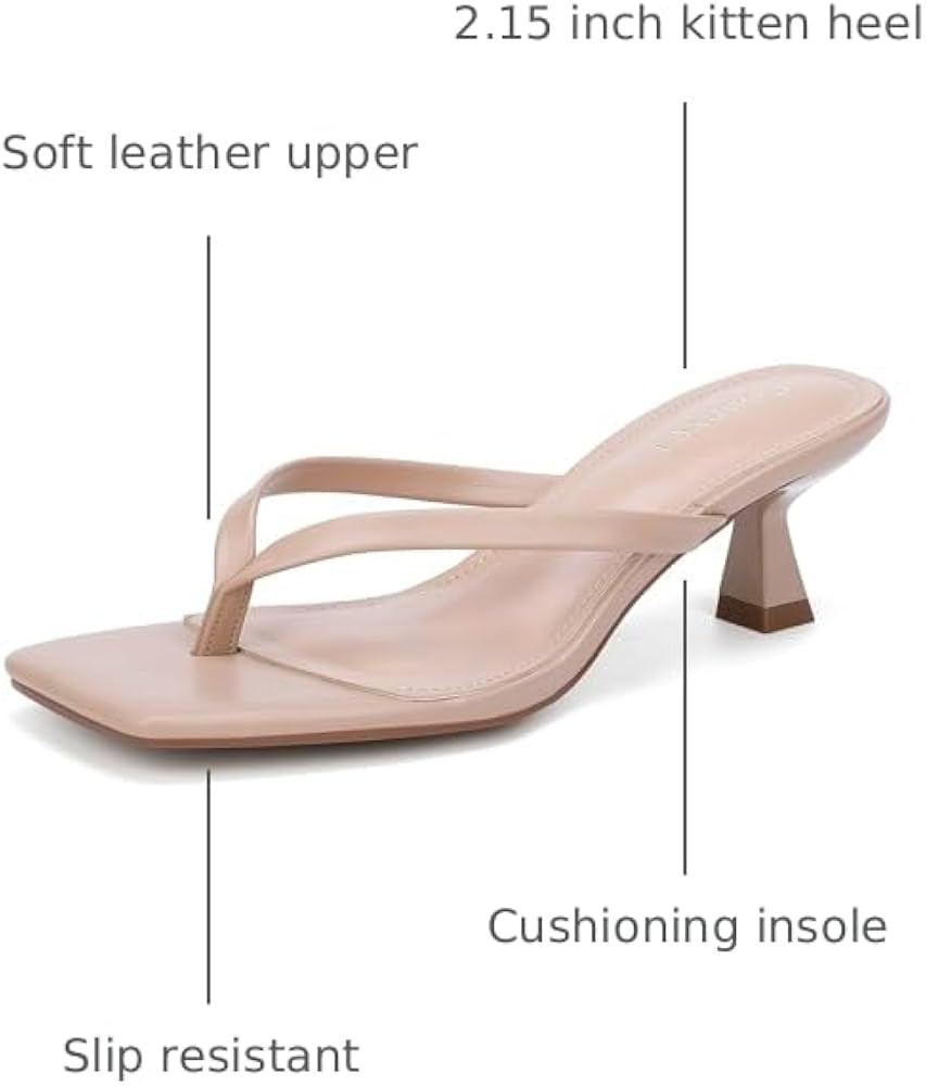 Goderci Kitten Flip Flop Thong Low Heels for Women Square Open Toe Slip On Heeled Sandals | Amazon (US)