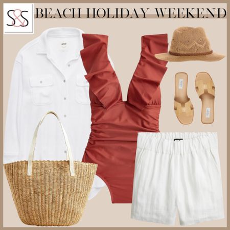 J crew white linen cover up shirt with forgiving ruffles bathing suit and linen shorts for your beach weekends

#LTKstyletip #LTKswim #LTKSeasonal