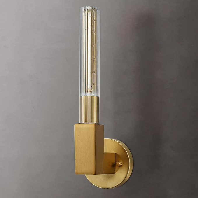 BUNKOS Brass Gold Wall Sconces, 1- Light Modern Bathroom Vanity Wall Light Fixture with Striped G... | Amazon (US)