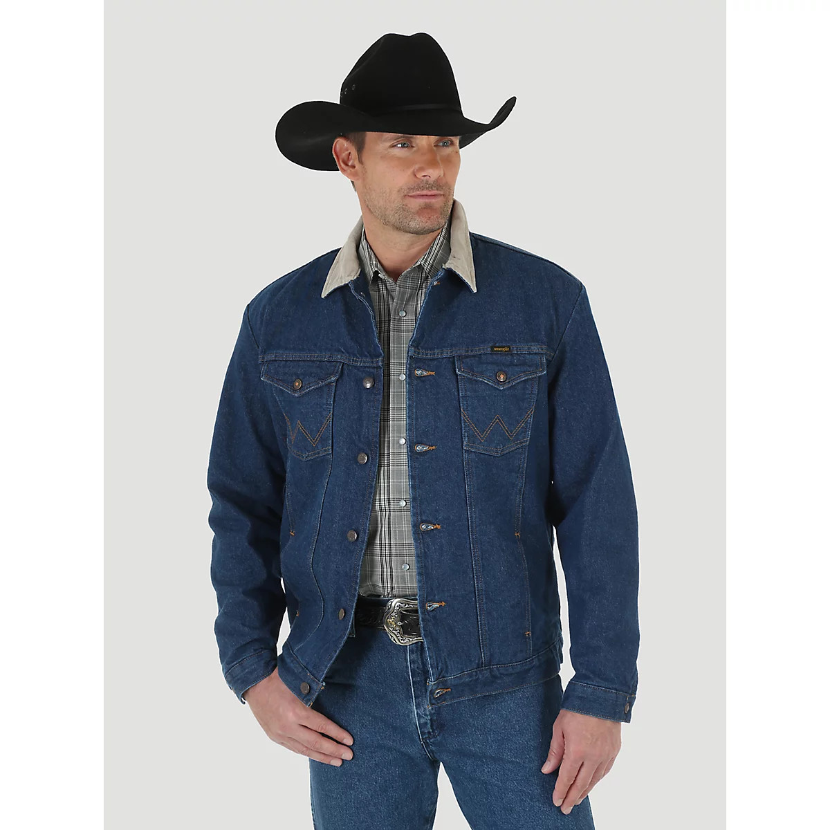 Men's Wrangler® Blanket Lined Corduroy Collar Denim Jacket (Big & Tall) in Prewashed | Wrangler
